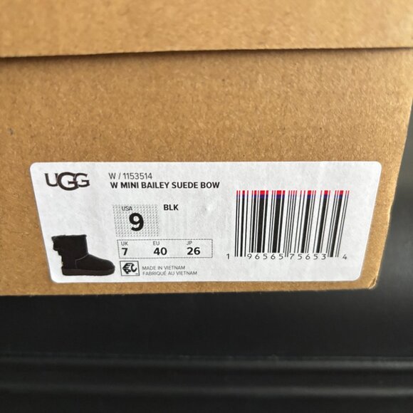 Ugg Mini Bailey Suede Bow Boots - Size 9 -Black -  BRAND NEW in BOX - Picture 4 of 4